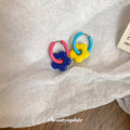 Color Block Flower Hoop Earrings in Mismatched Bright Colors view 2