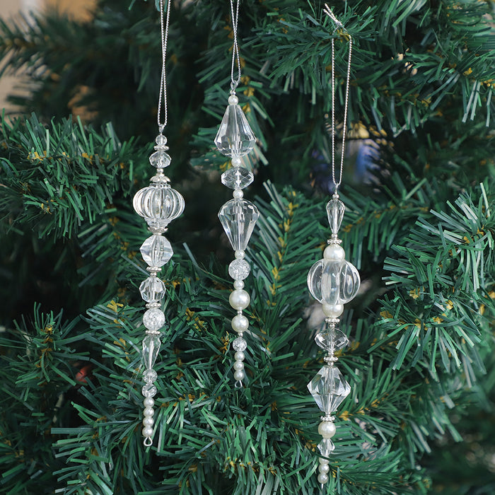 Clear Crystal Pearl Lantern Christmas Tree Hanging Ornament