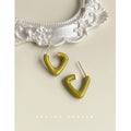 Avocado Green Enamel Geometric Open C Stud Earrings view 1