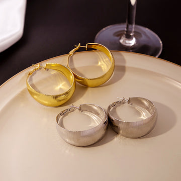 Gold and Silver Wide Brushed Domed Statement Hoop Earrings