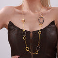 Gold Leopard Acrylic Circle Long Sweater Necklace Chain view 1