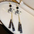 Black And White Fan Tassel Hook Earrings With Decorative Details view 6