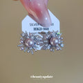 Pink Bead Firework Halo Stud Earrings in Silver Tone view 3
