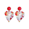 Translucent Leaf Drop Earrings with Bright Green or Red Round Studs view 5