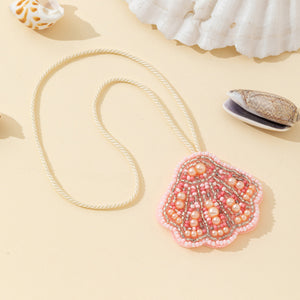 Beaded Pink Scallop Shell Charm Pendant With Pearl Accents