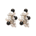 Black White and Silver Beaded Cluster Drop Stud Earrings view 5