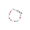Blue Red Beaded Flower Necklace Bracelet Ring Four Pieces view 5
