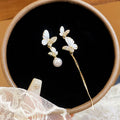 Asymmetric Butterfly Pearl And Chain Tassel Stud Earrings view 6