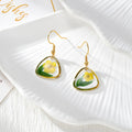 Gold Tone Triangular Pressed Flower Drop Earrings in Four Designs view 2