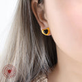 Gold Heart Green Cat Eye Black Glass Pendant Necklace Stud Earrings view 3