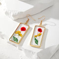 Gold Tone Geometric Pressed Flower Resin Hook Earrings view 10