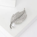 Crystal Leaf Brooch With Pearl in Gold or Silver Tone view 2