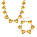 Bold Puffy Heart Link Necklace And Bracelet Gold Steel Two Tone view 5