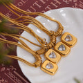 Gold Double Snake Chain Necklace Heart Zircon Square Pendant view 4