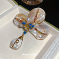 Gold Mother Of Pearl Flower Pearl Enamel Drop Brooch view 2