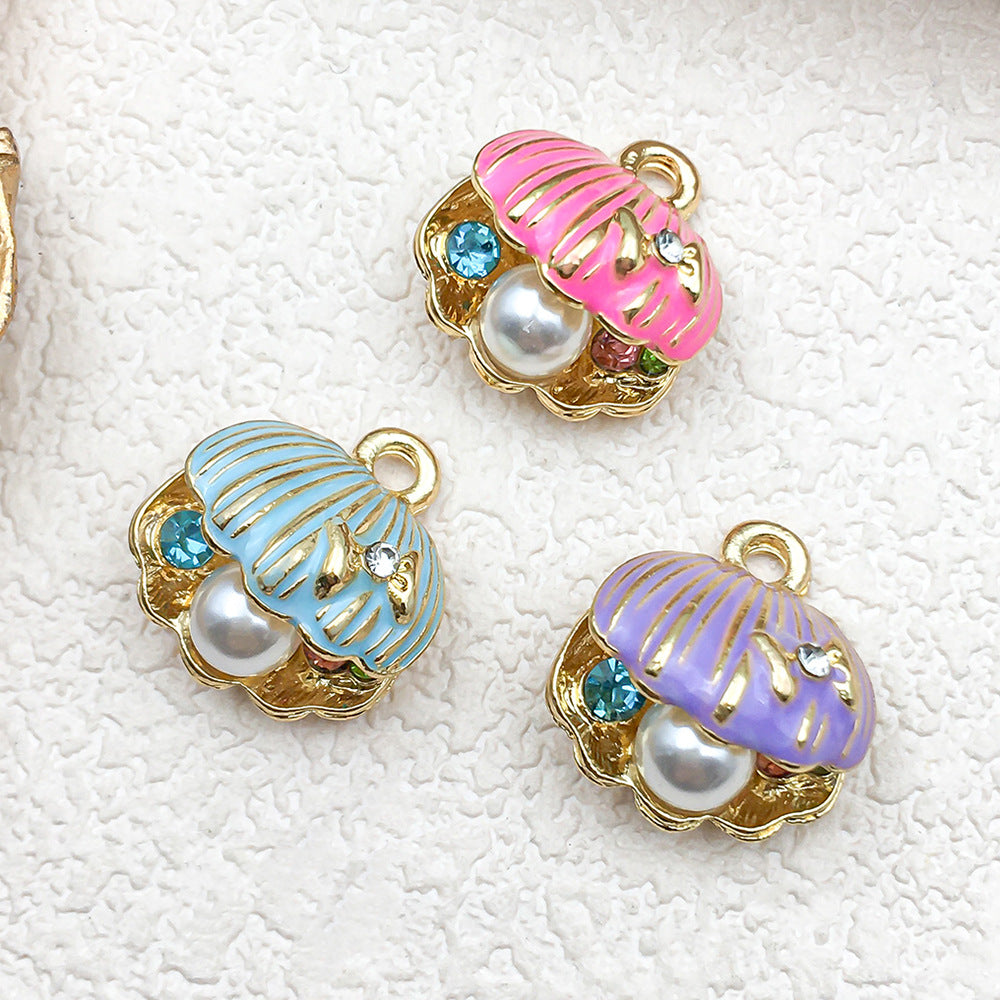 Enamel Zinc Alloy Shell Conch Pearl Charm Pendant for DIY Ocean Bracelet Keychain