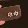 Gold Tone Clear Stone Bar And White Pearl Cluster Stud Earrings view 4