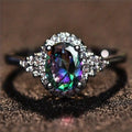 Silver-Tone Oval Rainbow Multicolor Halo Finger Ring Sizes 6-10 view 2