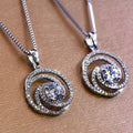 Silver Double Circle Spiral Pendant Necklace In A Polished Decorative Design view 3