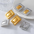 Gold Steel Two-Tone Square Recessed Stud Earrings Metal view 4