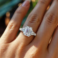 Rectangular Clear Solitaire Three-Stone Ring In Ten Metal Tones view 2