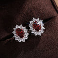 Oval Floral Halo Stud Earrings In Seven Center Colors view 11