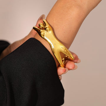 Gold Steel Female Body Figure Open Cuff Bangle Bracelet