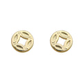 Gold Chinese Coin Stud Earrings Square Center Hole Pair view 5