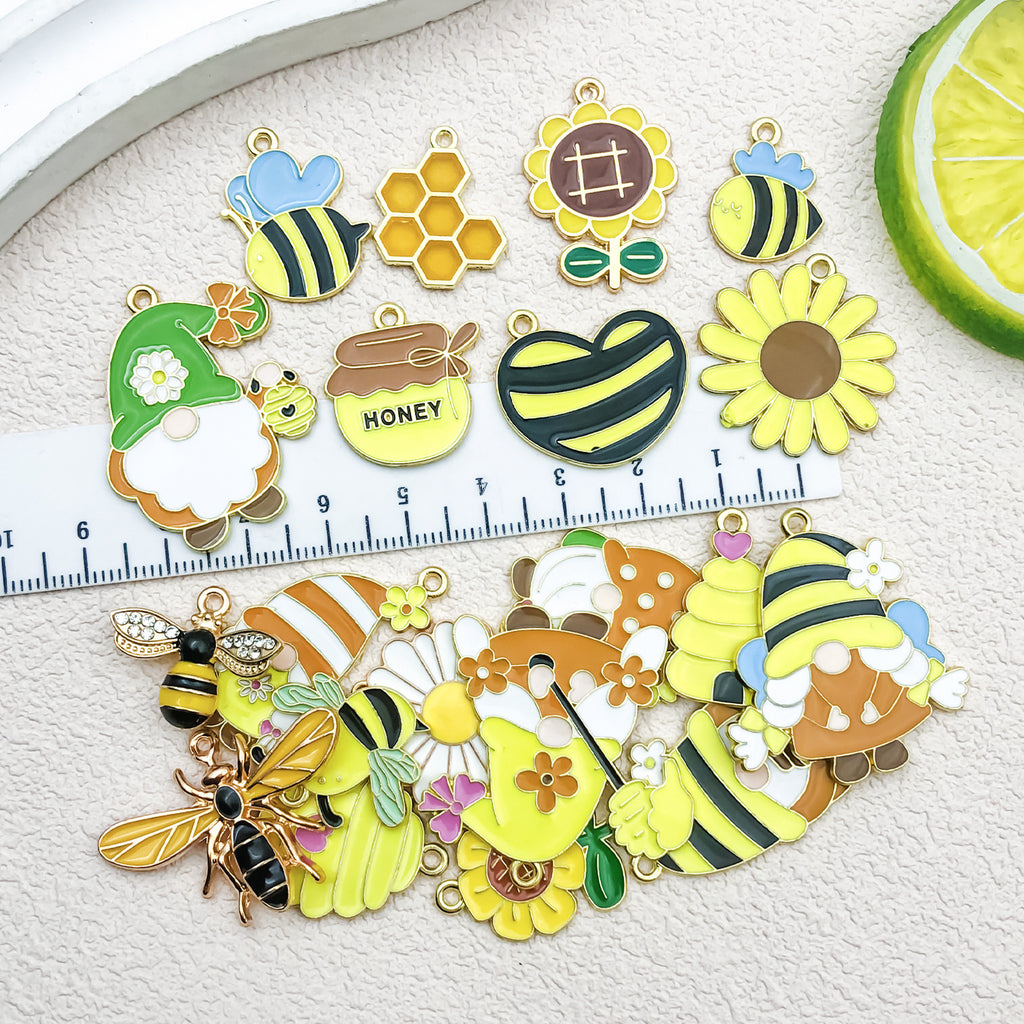 Enamel Zinc Alloy Bee Honeycomb Insect Charm Pendant for DIY Bracelet Necklace Keychain