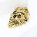 Antique Tone Skull Brooch with Rose Detail for Jackets, Coats, and Scarves view 3