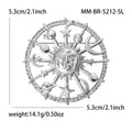 Zodiac Wheel And Sun Face Brooch In Gold And Silver Tones view 7