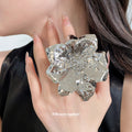 Oversized Hammered Metal Flower Rings Bangles Gold Silver view 3