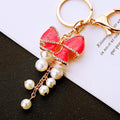 Pearl Strand Crystal Bow Keychains with Cords and Loose Heart Loops view 6