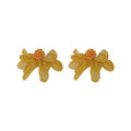 Fabric Petal Flower Stud Earrings in Yellow and Ivory view 5