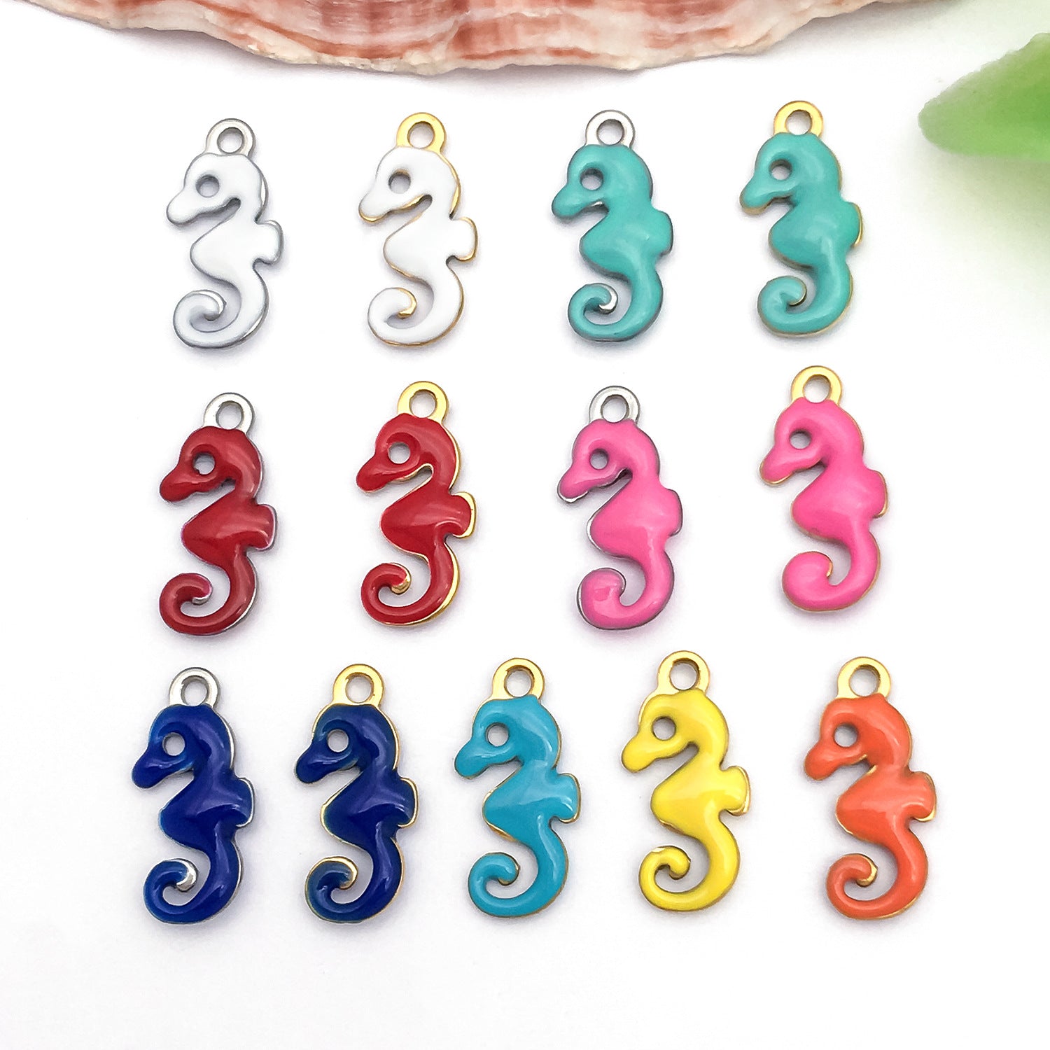 Colorful Enamel Stainless Steel Seahorse Charm Pendant for DIY Earrings Necklaces