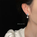 Silver Aqua Blue Crystal Halo Pearl Drop Stud Earrings view 2