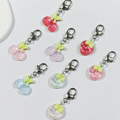 Main product view of transparent Cherry and Strawberry Heart-Clasp Charms in Eight Fruit Colors