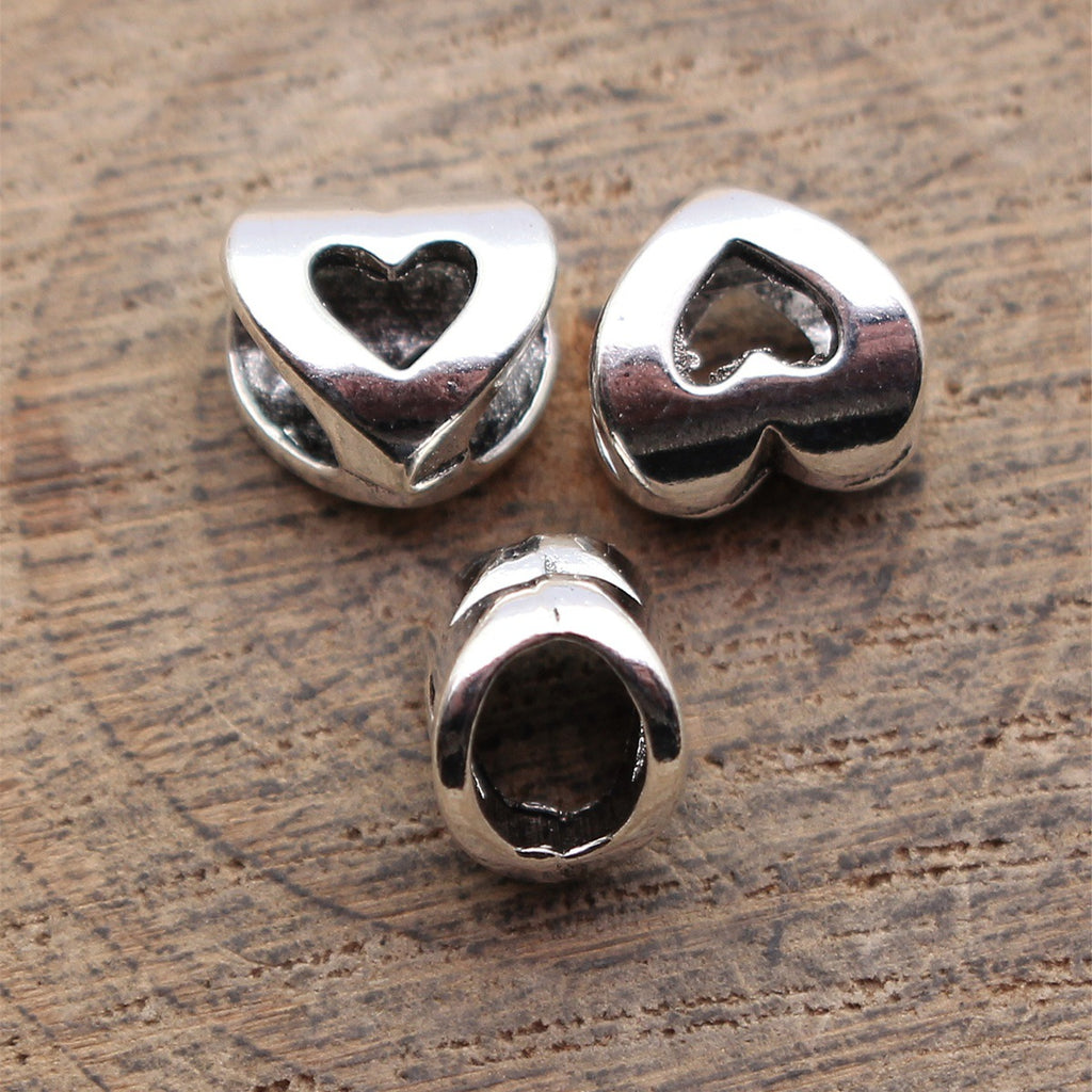 9.6x9.3x7mm 0.91g Antique Silver Zinc Alloy Heart Large Hole Beads for Bracelet Necklace Jewelry Making