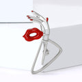 Red Lips Hand Gesture Brooch Gold or Silver Tone Metal Pin Brooch view 2