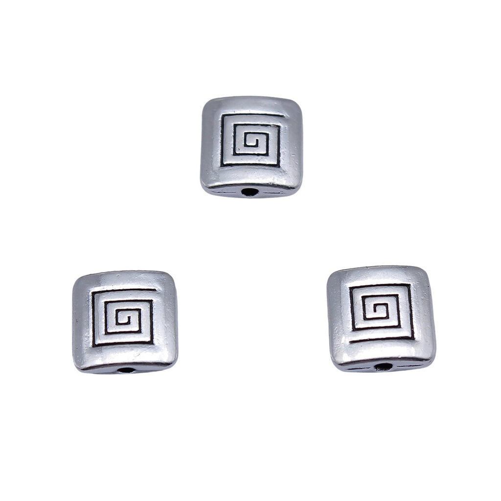 10x10x3.3mm 1.4g Antique Silver Zinc Alloy Greek Key Square Small Hole Spacer Beads for Bracelet Making