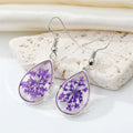 Silver Tone Clear Resin Pressed Flower Teardrop Hook Earrings view 3