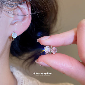Pink And Clear Crystal Silver Tone Huggie Hoop Earrings