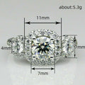 White Gold Three Stone Halo Clear CZ Finger Ring Sizes 6-10 view 4