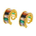 Gold Multicolor Baguette Glass Stone Ear Cuffs Beaded Edge view 5