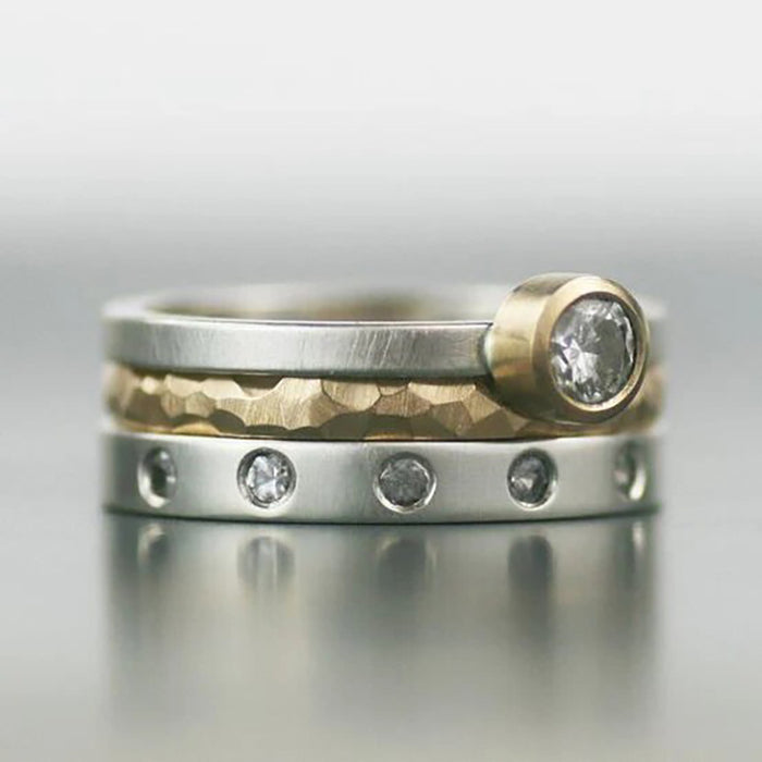 Three Piece Two Tone Stacking Ring Set Metal Jewelry Design