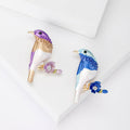 Enamel Bird on Flower Branch Brooch in Blue or Purple view 1