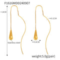 Gold Tone Teardrop Threader Drop Earrings Long Chain Tassel Pair view 6