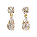 Gold Tone Clear Round And Teardrop Faceted Stone Drop Stud Earrings view 5