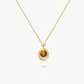 Gold Tone Round Brown Stone Layered Pendant Necklace view 6