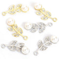 Pearl and Crystal Leaf Branch Charms in Gold and Silver Tones view 4